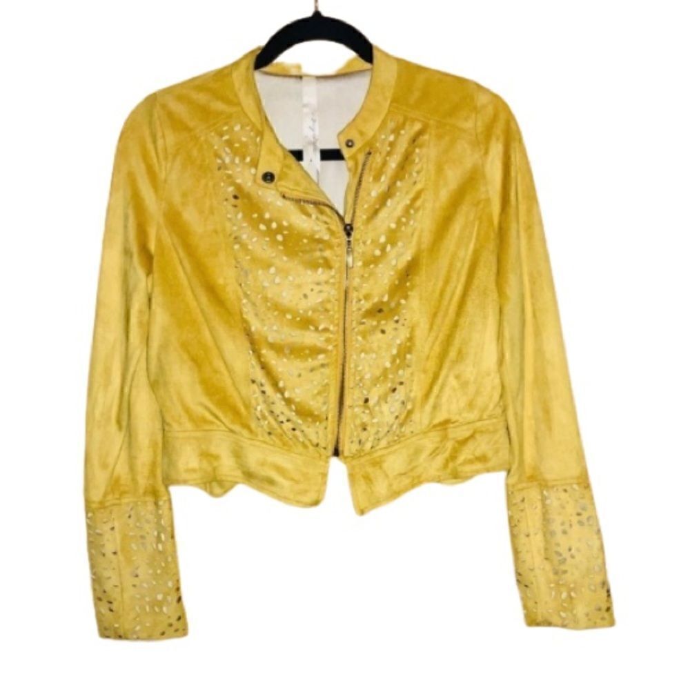 Mystree faux suede moto jacket mustard size S